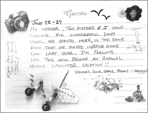 A guest comment taken from the guest book in one of our rooms