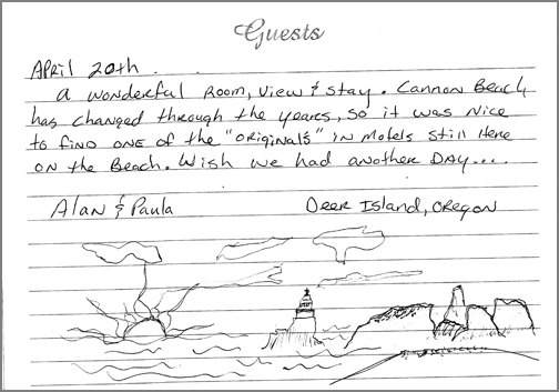 A guest comment taken from the guest book in one of our rooms