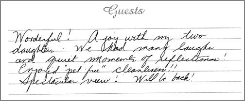 A guest comment taken from the guest book in one of our rooms